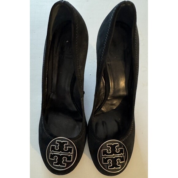 Tory Burch Sophie Black Suede Wedges Heels A10B  Size 8.5 - Picture 1 of 8